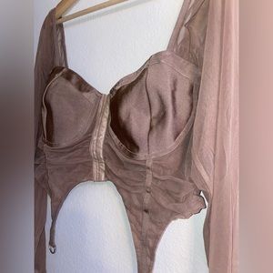 Fashion Nova Taupe Corset Crop Top with Tulle Sleeves - 3X